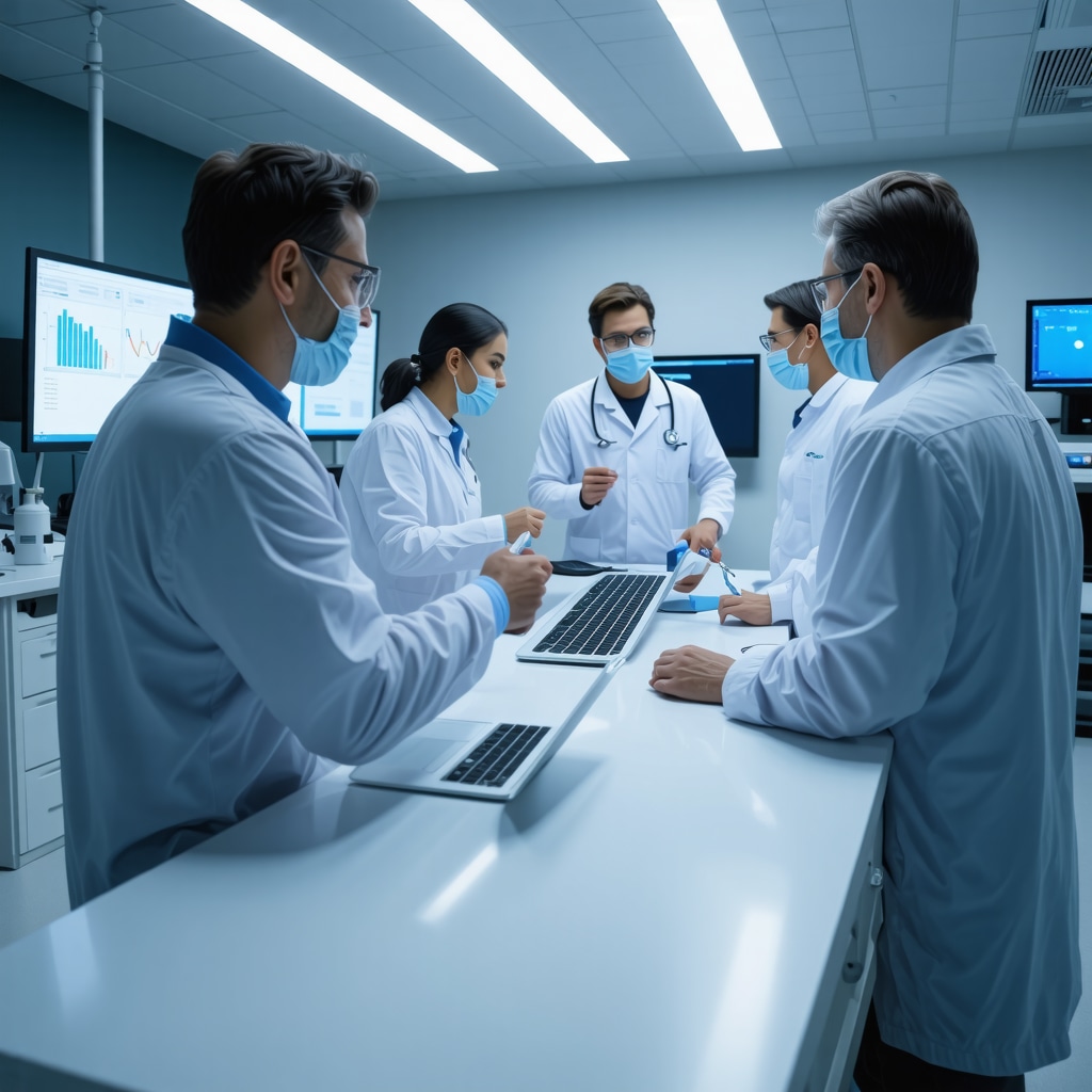 Healthcare professionals reviewing genomic and AI data on screens to optimize tirzepatide dosing