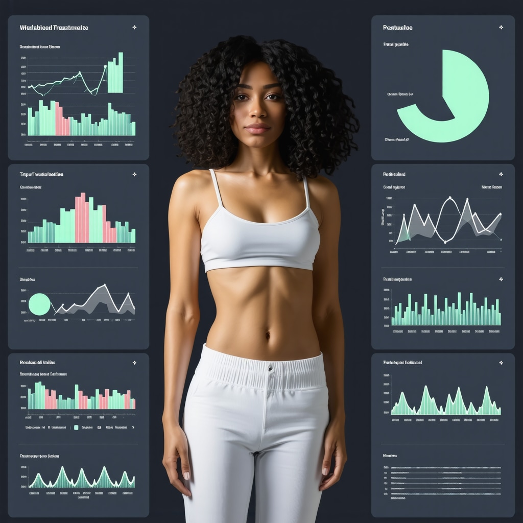 Digital dashboard displaying personalized obesity treatment data and metabolic monitoring devices.