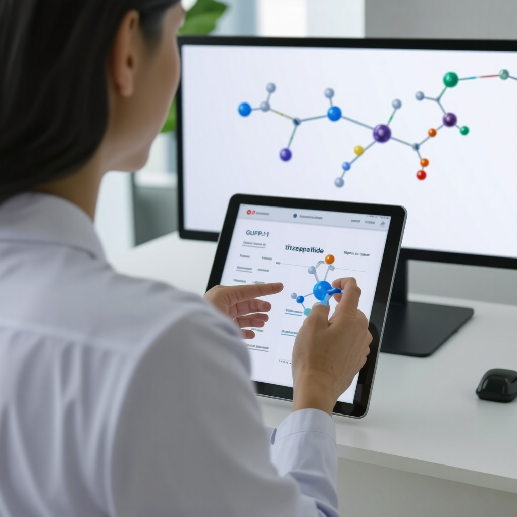 Physician analyzing personalized tirzepatide treatment plan using digital technology in New Jersey clinic