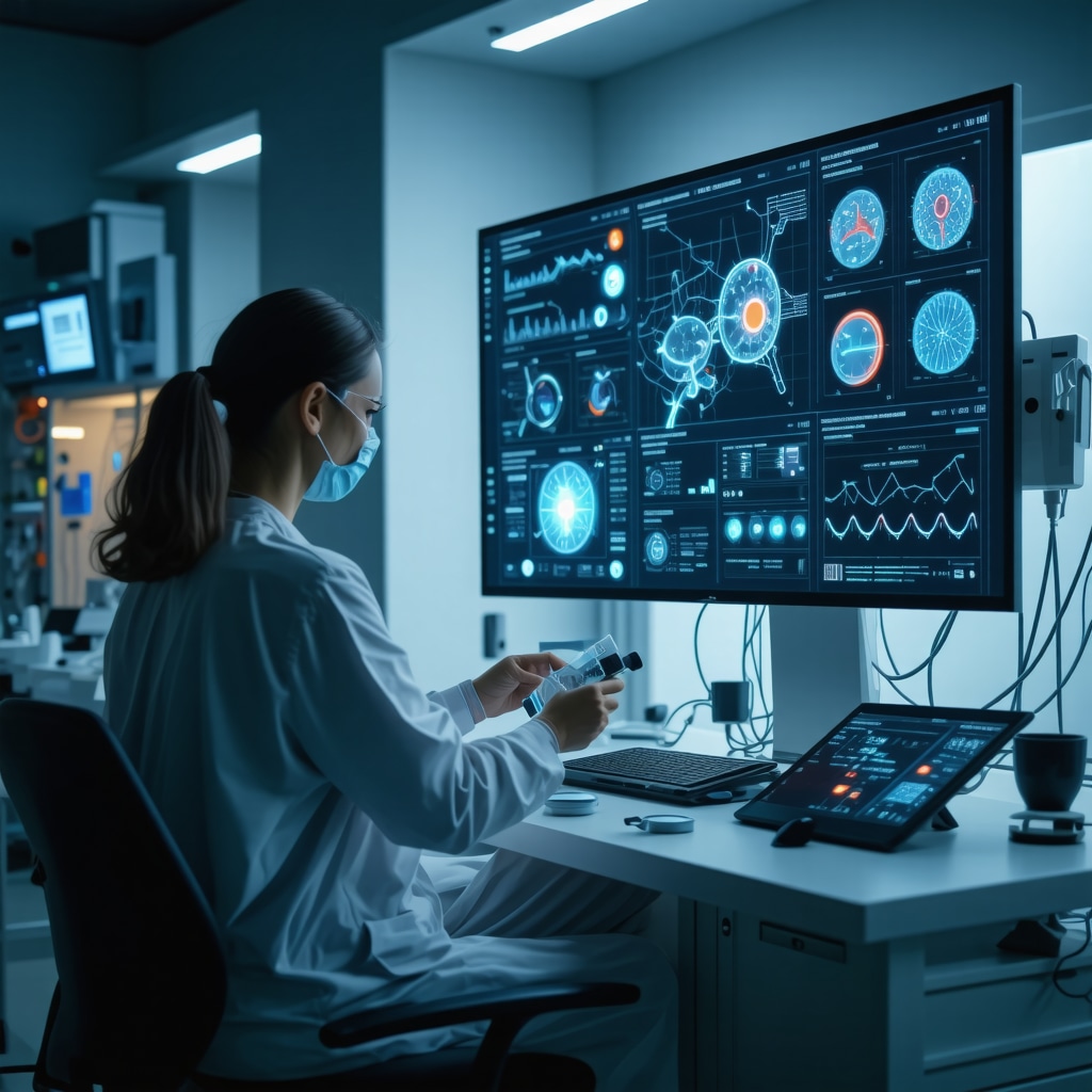 Healthcare professional analyzing genetic and wearable data with patient receiving Tirzepatide injection in advanced clinical setting