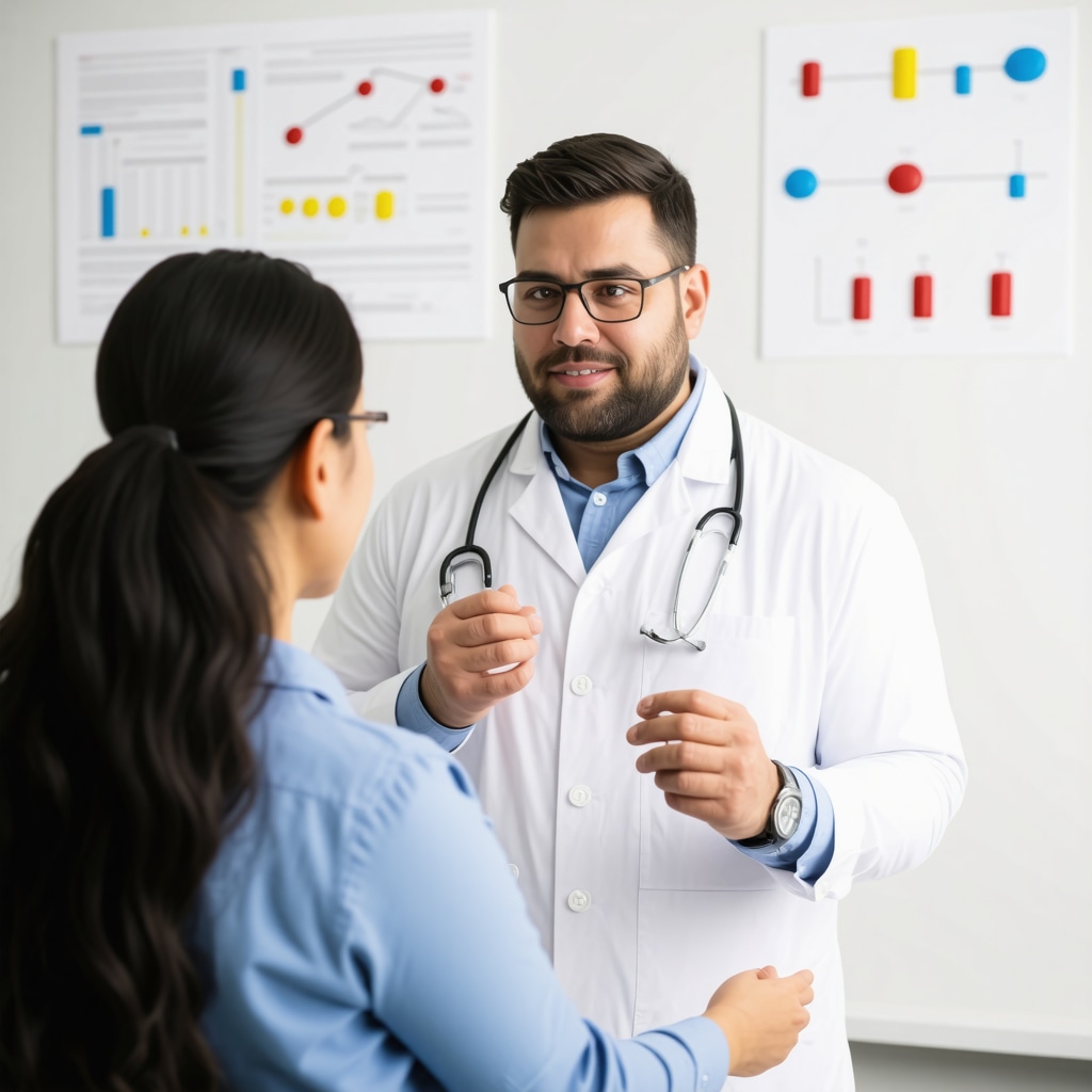 Obesity specialist discussing personalized Tirzepatide dosing and metabolic biochemistry with patient in a New Jersey clinic
