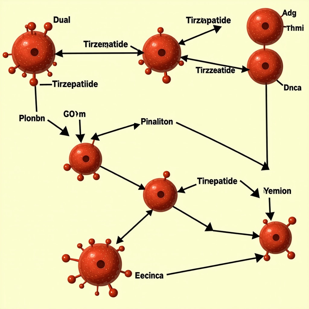 Diagram showing hormonal pathways influenced by Tirzepatide in metabolic regulation
