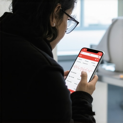 Digital Health in Long-Term Weight Management Person tracking health data with a mobile app while consulting a doctor in a clinical setting.