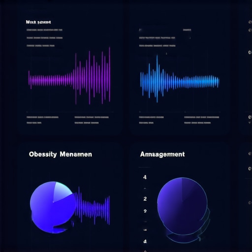 A high-tech digital health dashboard showing real-time metabolic and health data for personalized obesity management.
