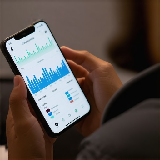 Person looking at health tracking app showing progress charts on smartphone.