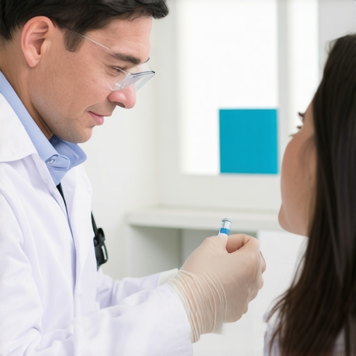 Doctor demonstrating Tirzepatide injection technique to patient in New Jersey clinic.