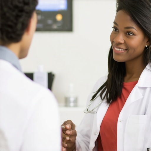 A healthcare professional discussing injectable tirzepatide with a patient in an NJ clinic