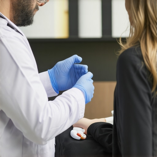 Doctor discussing tirzepatide treatment options with a patient in a clinical setting.