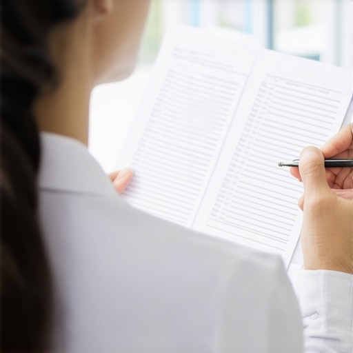 Healthcare professional analyzing medication dose adjustments with patient charts.