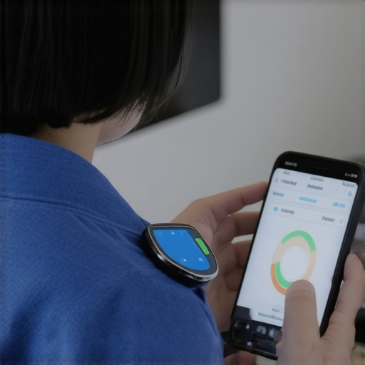 Person checking blood sugar levels with a Bluetooth device connected to smartphone