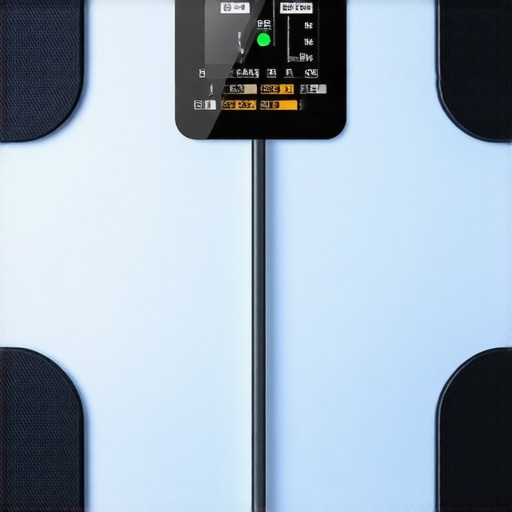 Advanced Body Composition Monitoring for Weight Loss A person using a high-tech scale that shows detailed body composition metrics, emphasizing technology's role in weight management.