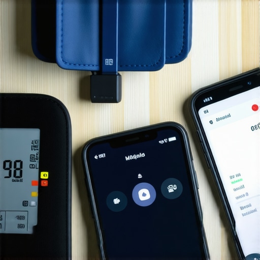 Digital health journal, blood pressure monitor, and smartphone displaying health apps on a table, representing tools for long-term weight management.