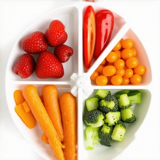 Plate with small healthy portions near a clock illustrating meal timing