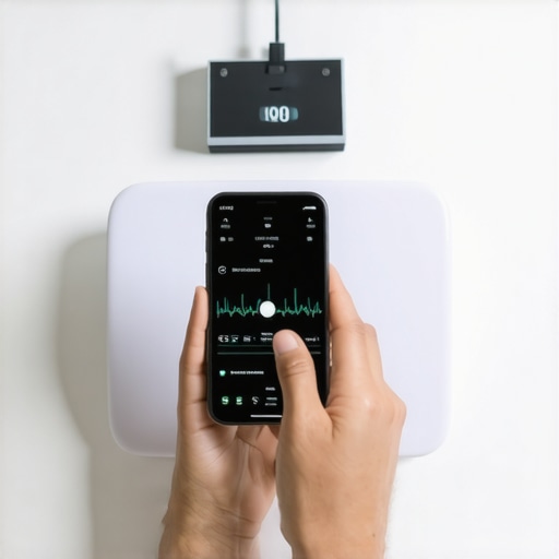 Digital Tools for Long-Term Weight Loss Person tracking health metrics with smartphone and digital scale