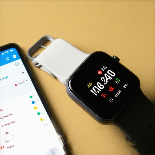 Fitness tracker and smartphone with health tracking apps open