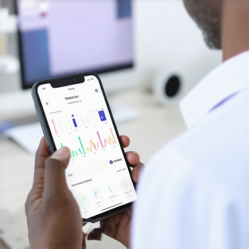 Person logging health metrics on a smartphone with a doctor in the background, emphasizing ongoing health management