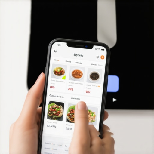 A person using a smartphone app to track diet and a smart scale in the background