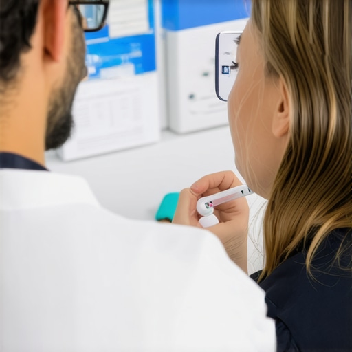 Medical professional reviewing kidney function test results on a computer with patient