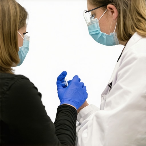 Doctor demonstrating Tirzepatide injection Healthcare professional showing how to administer Tirzepatide injection to patient