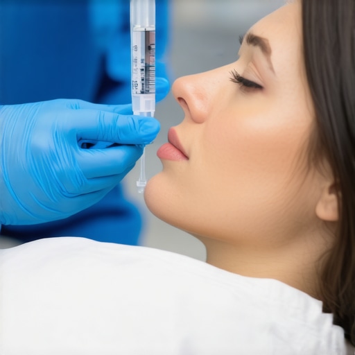 NJ healthcare professional demonstrating tirzepatide injection technique to a patient in a medical clinic