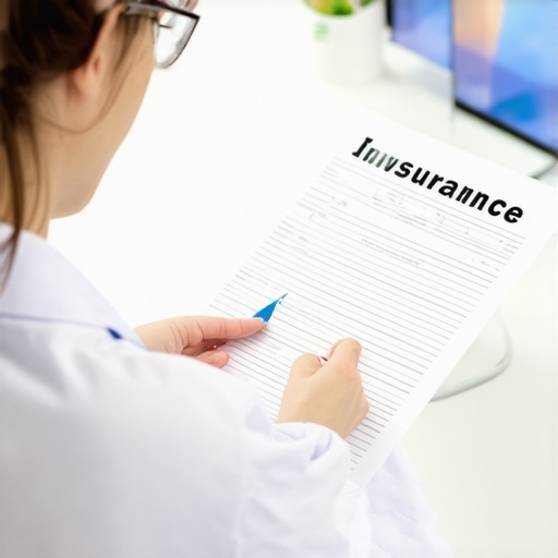 Doctor analyzing insurance paperwork and medical files