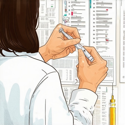 Doctor calibrating tirzepatide dose for weight management with charts and medication