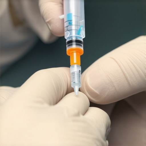 A healthcare provider demonstrating tirzepatide injection to a patient in a medical clinic.