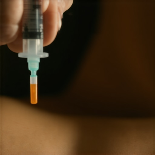 Person disinfecting skin before injection