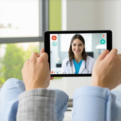 Person discussing health data with doctor via tablet