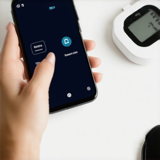 Technology Aids Long-Term Weight Loss Person monitoring health data with smartphone and glucometer