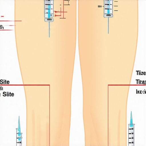 Tirzepatide Injection Sites in NJ Diagram of thigh and stomach injection sites for tirzepatide with safety instructions.