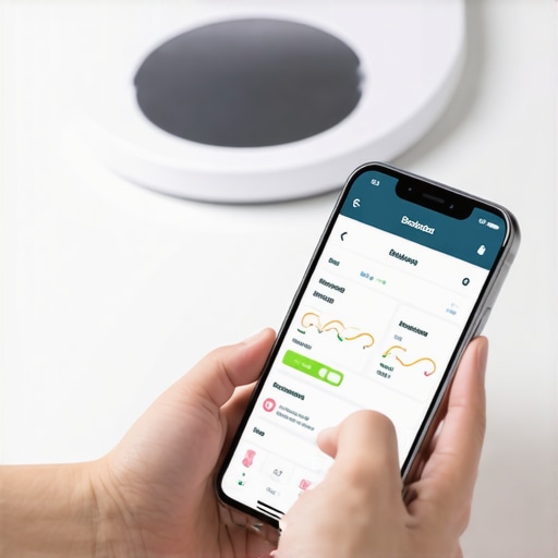 A person tracking health metrics on a smartphone, weighing food on a digital scale, and using a reminder app for medication schedule.