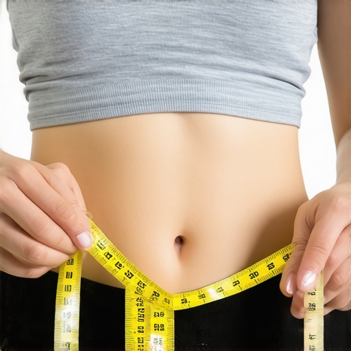 Person tracking waist size, representing monitoring weight loss signs