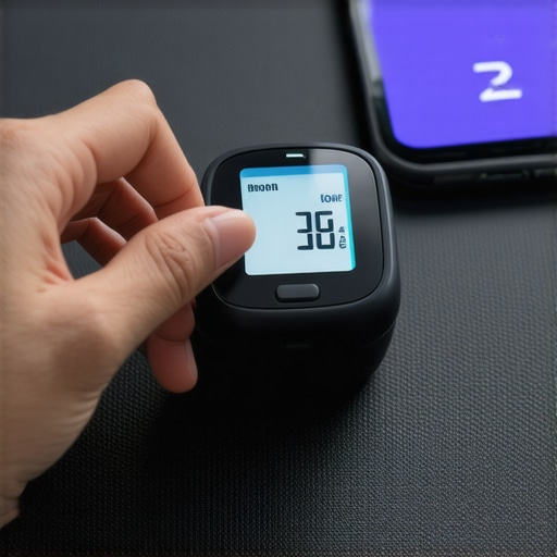 Person measuring blood sugar using a contemporary glucometer and smartphone