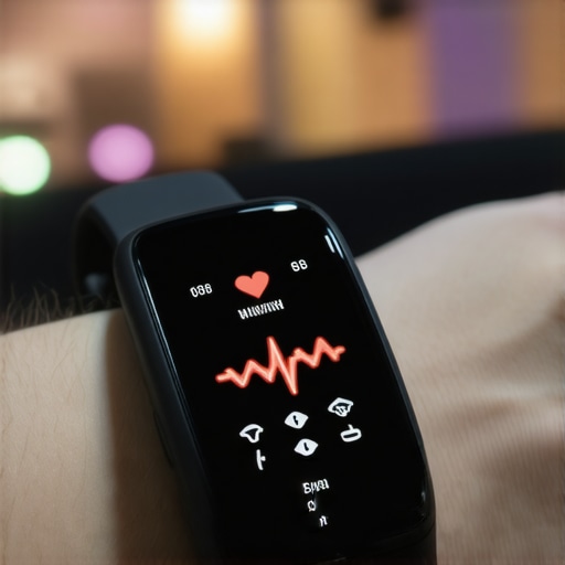 A close-up of a Garmin Vivosmart 4 fitness band showing health metrics during night