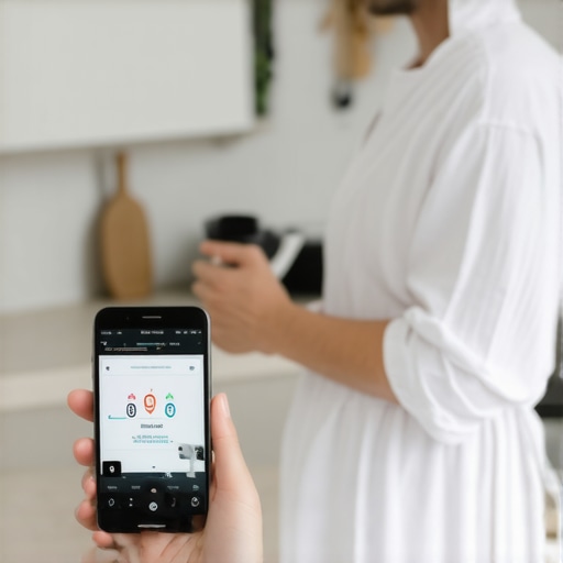 Using health tech tools for weight management Person reviewing their health data on a smartphone with a glucose monitor on their arm.