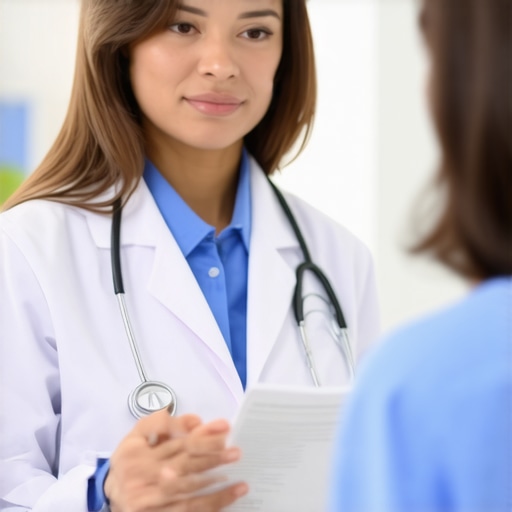 Doctor and patient discussing medication schedule at clinic.
