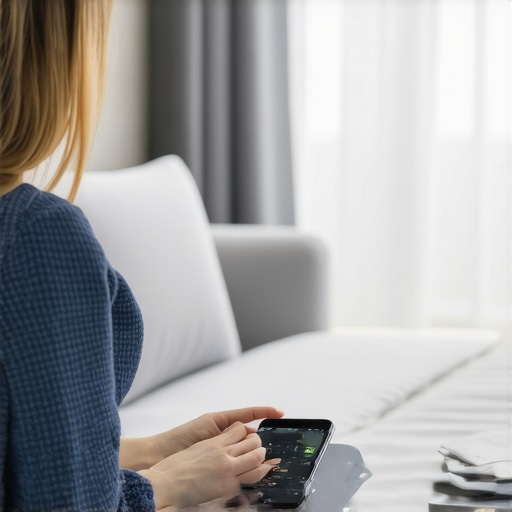 Person weighing themselves on a bioimpedance scale, logging meals on a smartphone app, and checking a habit tracker device