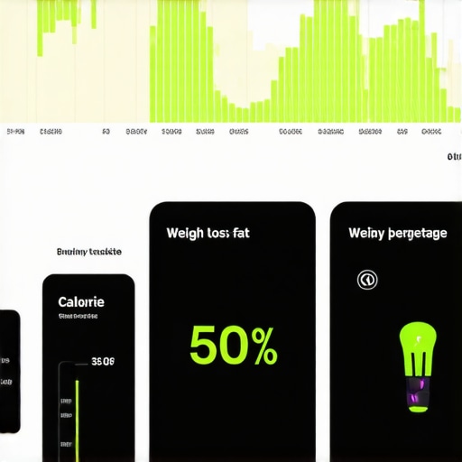 A digital screen showing various health metrics like weight, body composition, and calories, highlighting tools for effective fat loss management.