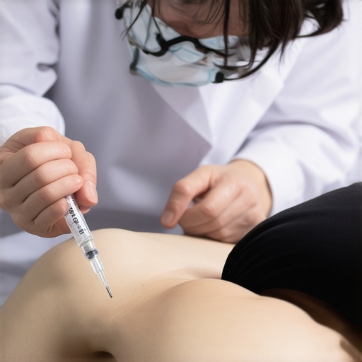 Nurse showing how to properly administer tirzepatide injection to a patient in NJ clinic.