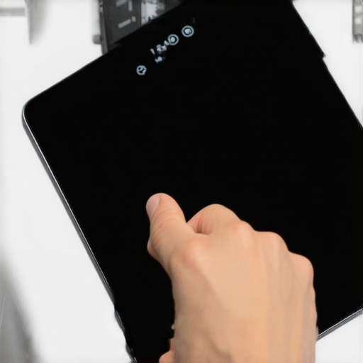 Individual measuring body composition with high-tech scale and reviewing diet app for sustained weight loss