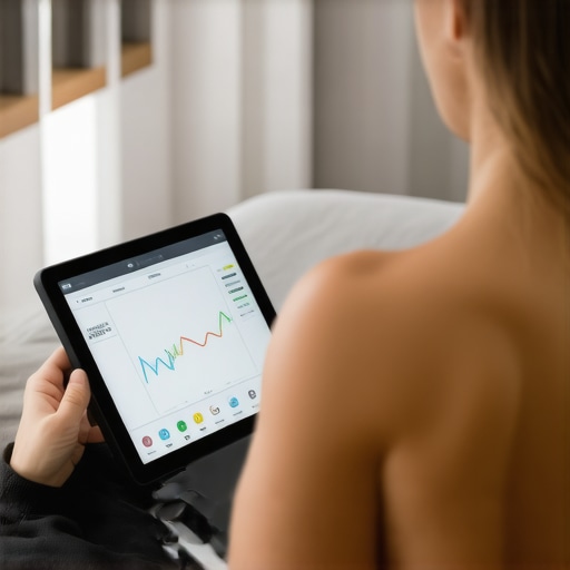 Person measuring body composition with a bio-impedance analyzer at home